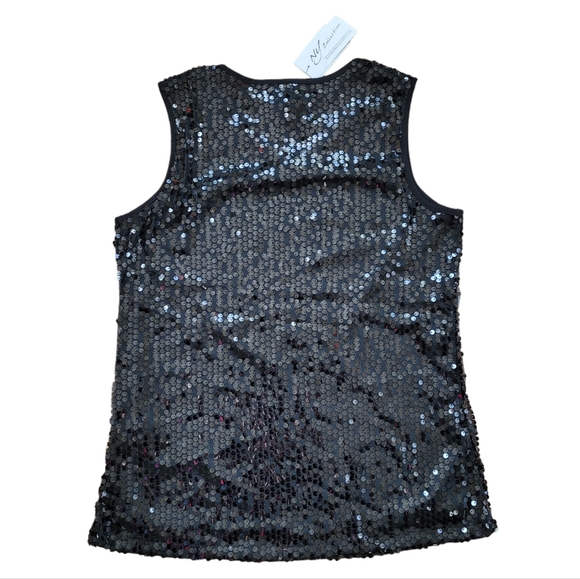 Black Sleeveless Sequined Tank Top With Combo Banding NY Collection Party Life - Picture 8 of 12
